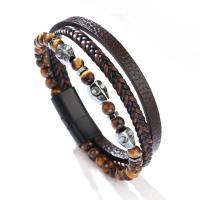 Pulsera de Shungit y Ojo de Tigre Tejida Multinivel Brazalete de Cuero PU con Calavera Retro Gótica - details 6