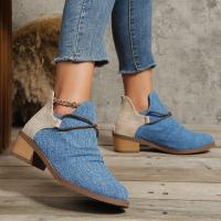 Botas de ante Retro con estampado de leopardo y tacón cuadrado puntiagudo de estilo europeo y americano para mujer - details 1