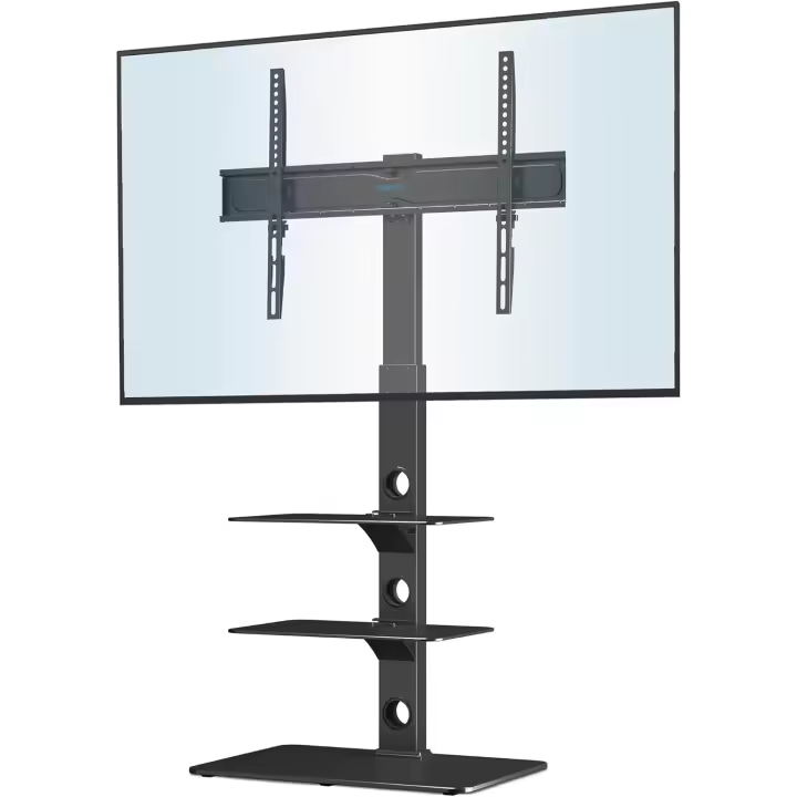 Soporte Suelo TV para Pantallas LED OLED LCD Plasma de 30 a 70 Pulgadas hasta 40 kg, Soporte TV Pie Altura Ajustable con Estantes de Vidrio Templado de 3 Niveles, MAX VESA 600x400 mm - 1