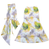 BUNO-Conjunto de 2 piezas con estampado sexy para mujer, impresionante camiseta hipster con cuello halter y escote elegante, faldas largas de cintura alta, traje de medianoche para mujer - details 17