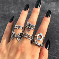 Conjunto de anillos de billar de póker de color plateado Vintage Punk para mujer Anillos de corazón gótico Hip Hop Y2k joyería de regalo masculina de moda coreana - details 10