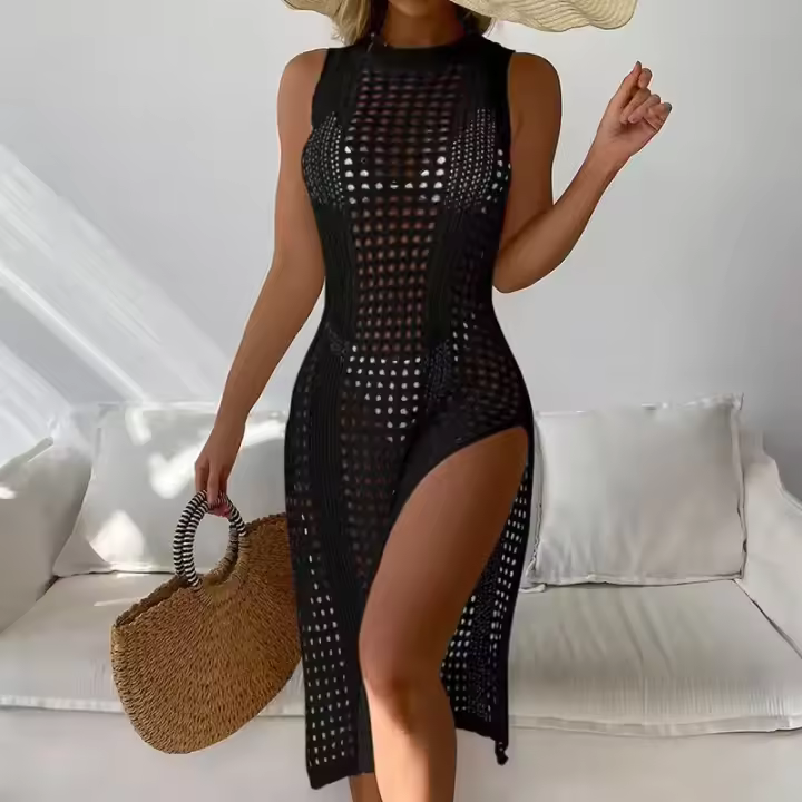 Traje de Baño Tanga Sexy para Mujer Vestido de Bikini sin Mangas Traje de Playa de Punto - 1
