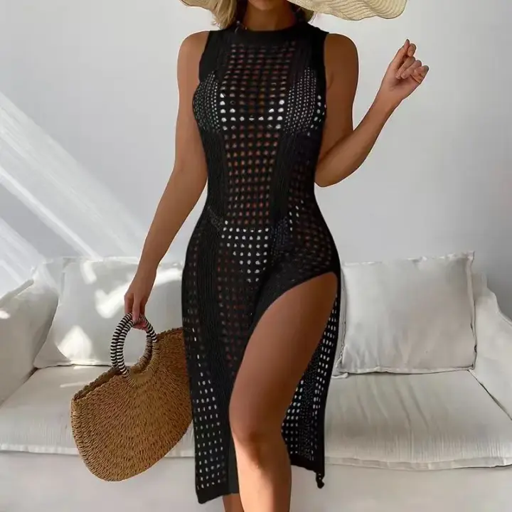 Traje de Baño Tanga Sexy para Mujer Vestido de Bikini sin Mangas Traje de Playa de Punto - 1