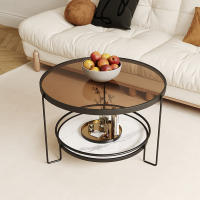 Mesa de centro redonda con marco de Metal resistente, estante de almacenamiento de vidrio templado, escritorio lateral moderno para sofá - details 1