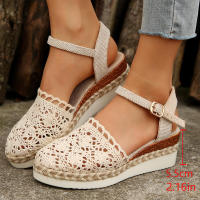 Sandalias de mujer con espalda descubierta y correa hueca, talla grande, informales, transpirables, versátiles, cómodas, con suela gruesa y cuña - details 14