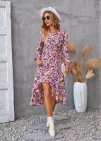Elegante Vestido Midi de Moda Retro Cuello en V Floral Largo Mango para Mujeres - details 6