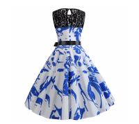 Lace patchwork summer women a line elegant vintage party dress with belt - details 87