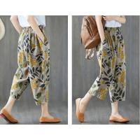 Pantalones de algodón y lino para mujer, pantalones harén con estampado de verano, pantalones holgados Retro a la moda hasta el tobillo para mujer - details 10