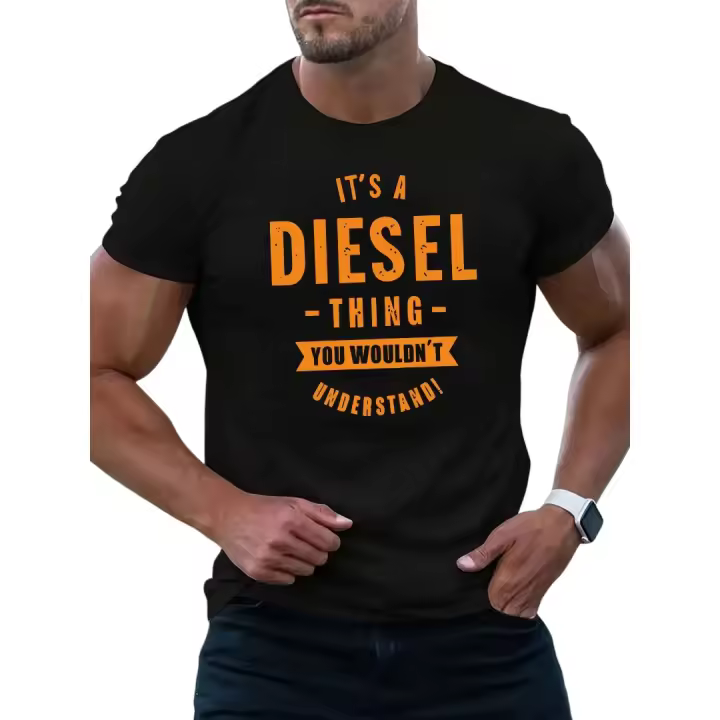 Camiseta hombre 100% algodón 210g negra con frase «It's a Diesel Thing» — transpirable, cómoda, lavable a máquina, casual verano - 1