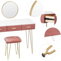 Mesa de Maquillaje Redonda con 3 Cajones Juego de Mesa Tocadora con Taburete - details 4