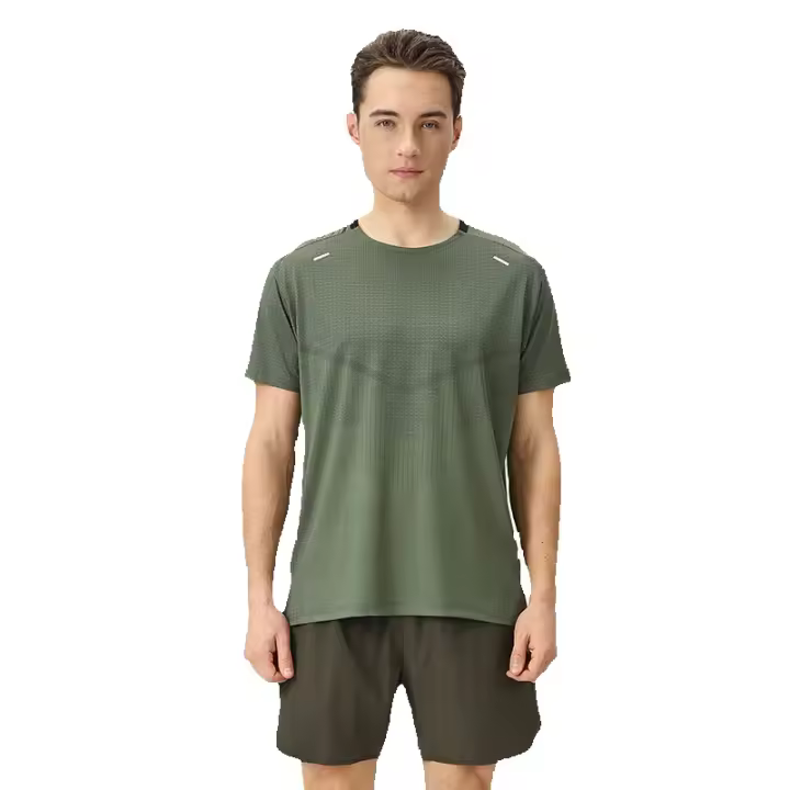 Verano nuevo correr al aire libre sensación de hielo ropa de fitness de los hombres de hielo de secado rápido de seda transpirable deportes y ocio de cuello redondo camiseta de manga corta - 1