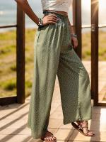Pantalones de mujer estampados sueltos de cintura alta de pierna ancha elásticos verde estético Original Casual - details 4
