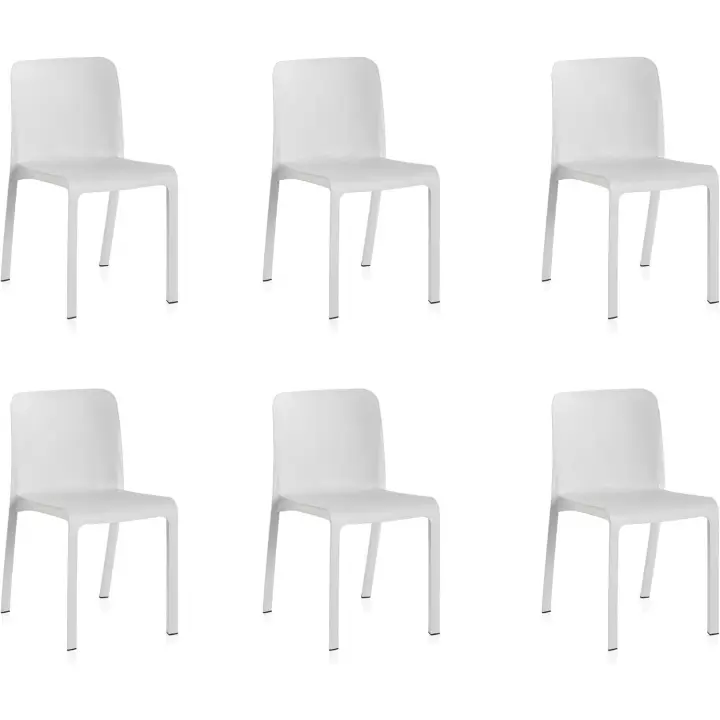 Pack de 6 Sillas Grana - Apilables, Ergonómicas y Resistentes - Uso Interior y Exterior - Fabricadas en España con Plástico Reciclado - Blanco - 1