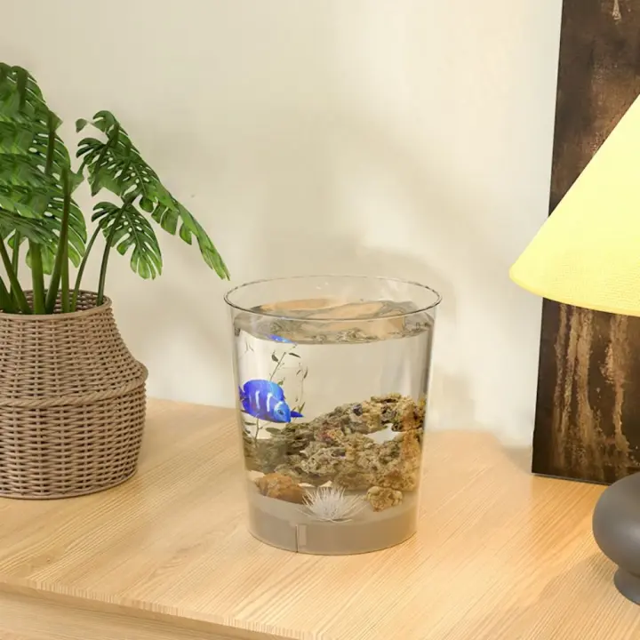 Pecera de plástico transparente anticaída para mascotas, acuario redondo de escritorio, ovalado/cuadrado - 1