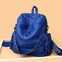 Mochila de piel sintética con decoración de remaches, bolso de hombro multifuncional con cremallera para viajes y compras - details 13