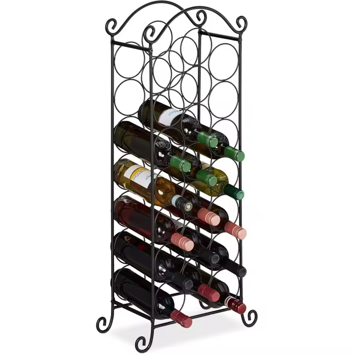 Relaxdays Botellero Vino Metal, Mueble Decorativo para 21 Botellas, Vertical, 88 x 33 x 20 cm, Cocina, Bodega o Bar, Negro - 1