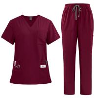 Uniforme de enfermera de color sólido para mujer, traje de pantalones de manga corta con cuello en V de tela de secado rápido, uniforme de enfermería con múltiples bolsillos - details 1