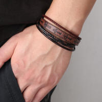 Brazalete de Cuero Tejido a Mano con Cruz Pulsera de Aleación Magnética para Hombre - details 1
