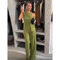 Moda Casual Color Sólido Camisola Asimétrica Top, Conjunto Pantalones Pierna Ancha, Mujer 2025 Verano Nuevo - details 6