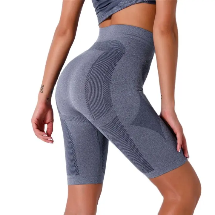 Hamidou-pantalones cortos de entrenamiento para mujer, Shorts de cinco puntos para Fitness, ropa de gimnasio, pantalones cortos de Yoga sin costuras - 1