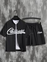 Conjunto Casual de Moda para Hombres Camisetas de Béisbol Manga Corta y Pantalones Cortos con Cordón Perfecto para Verano, Vacaciones, Entrenamiento - details 0