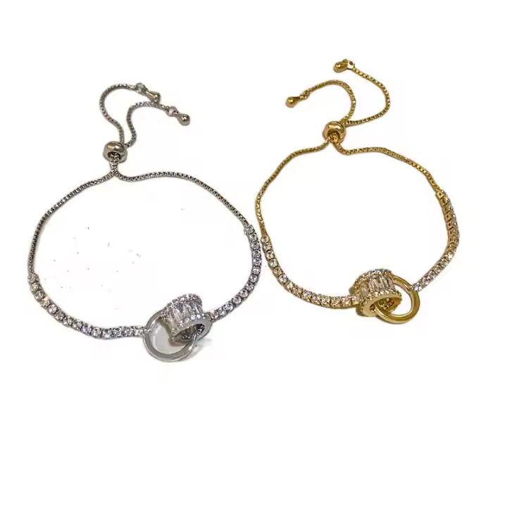 Pulsera de Zirconia de Oro 18K Diseño Geométrico de Lujo de Alta Gama Versátil para el Transporte y la Playa - 1