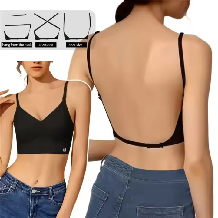 Sujetador Invisible para mujer, sujetadores con escote en U profundo, Top sin espalda para vestidos, lencería Sexy con correa transparente, ropa interior push-up sin tirantes - 1