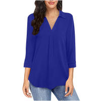 Camisa de Mujer 2025 Elegante Chifón, Cuello en V, Manga 3/4, Estilo Europeo, Tejido Transpirable - Moda de Oficina y Casual - details 14