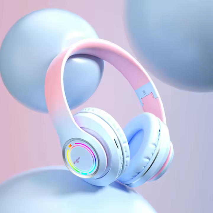 Auriculares inaluminables Bluetooth 5,3 Estéreo envolvent with Micrófono para niños, auriculares cómodos y Saludables, Tarjeta TF, Luz RGB colorida y Bonita - 1