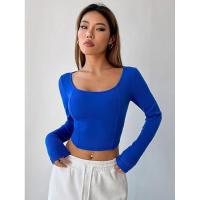 Camiseta con cuello cuadrado para mujer, ropa corta y coqueta, tops azules sexys, reseñas coreanas, moda Haruku - details 1