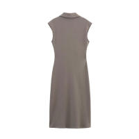 TRAFZA elegante vestido de oficina para mujer ajustado por debajo de la rodilla liso sin mangas con cintura de un solo pecho diseño plisado solapa vestido de verano para mujer - details 5
