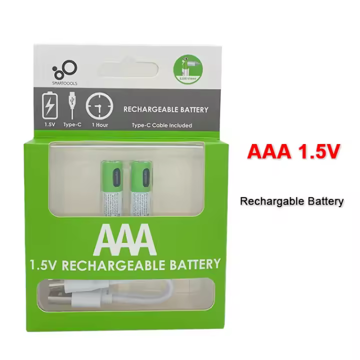 Batería Recargable Li-ion de 1.5V 750mWh AAA para Ratón Control Remoto y Juguetes Eléctricos con Cable Tipo-C - 1