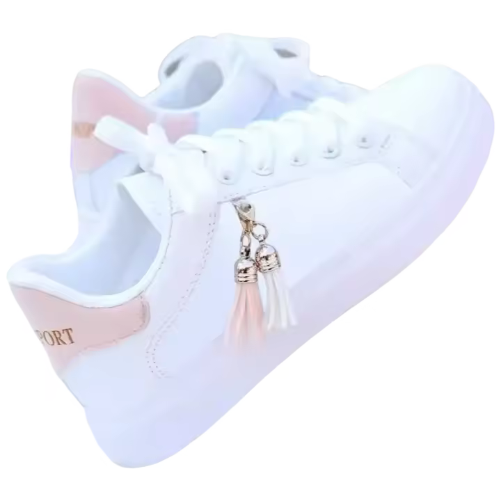 Zapatillas deportivas transpirables para mujer, zapatos informales de malla plana, color blanco, para estudiantes - 1