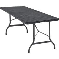 Mesa Plegable Plástico Efecto Ratán 180x75x73cm Multifuncional Portátil con Asas Intemperie - details 0