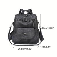 Mochila de gran capacidad de Color sólido, cuero PU texturizado, mochila de regreso a la escuela, bolsa de viaje de moda - details 2