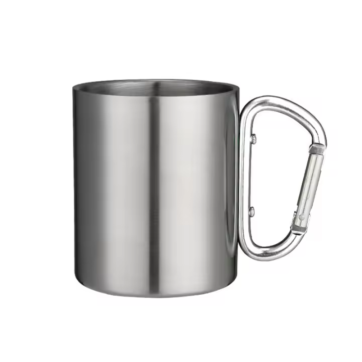 Taza portátil de acero inoxidable para acampar, taza con asa, mosquetón, escalada, mochilero, senderismo, 220Ml - 1