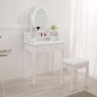 Elegante Mueble de Visteño Vintage Espejo Giratorio, Taburete Acolchado, 4 Cajones - details 4