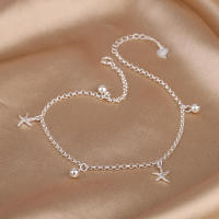 Tobillera de cuentas redondas de estrella de mar pura, joyería para pies de plata de ley para playa, moda Simple del océano, versátil y fresca - details 2