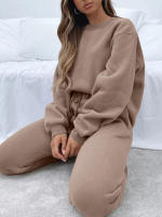 Suéter de manga larga para mujer, jersey de cuello redondo, traje de ocio deportivo, moda de otoño e invierno, Color sólido - details 13