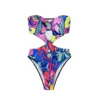 Bañador recortado de una pieza con estampado Floral, traje de baño con anillo, ropa de baño para mujer - details 5