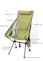 Silla con respaldo alto, ligera para acampar con reposacabezas, silla plegable portátil estable para acampar al aire libre, viaje de senderismo - details 2