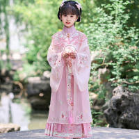 Conjunto rosa Hanfu para niña, horquilla de gama alta con hombro de nube bordado chino de estilo antiguo súper inmortal de la dinastía Ming para niña - details 0