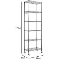 Estantería de Alambre de 6 Niveles con Ruedas Altura Ajustable, Resistente, Gancho para Baño, Cocina, Garaje, Dormitorio Plateado - details 12