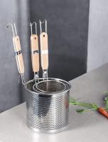 Embudo de acero inoxidable grueso, utensilios de cocina, mango de madera, colador de cesta para Pasta, cuchara colador de malla multifuncional para verduras - details 5