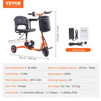 VEVOR-patinete de movilidad plegable de 3 ruedas para personas mayores, Scooter de movilidad eléctrico portátil, silla de ruedas de viaje para todo terreno - details 6