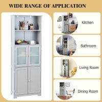 Armario Alto, Armario Independiente de Suelo con 4 Puertas, Gabinete con Estantes Ajustables, Mueble Organizador con 2 Puertas de Vidrio Templado para Baño, Cocina, Salón (Blanco) - details 11