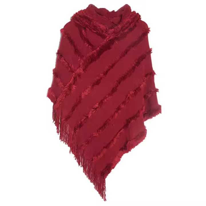 Cálido chal de mujer para otoño e invierno, chal de color liso, suéter de punto con capucha - 1