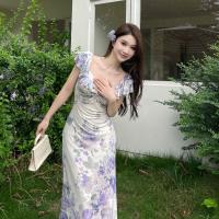 Pausa para el café Vestido floral de verano con suave viento francés, hombro de una palabra con cuello en V Un vestido de péndulo JY25242 - details 11