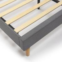 Estructura de cama tapizada con cabecera, base tapizada para colchón, somier de láminas de madera, fácil montaje, color gris claro. - details 10
