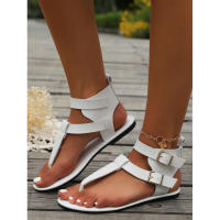 Estilo Verano Nuevo Tacón Bajo Punta para Mujeres Cómodas Sandalias Planas de Toma Alta con Hebilla de Cinturón. - details 9